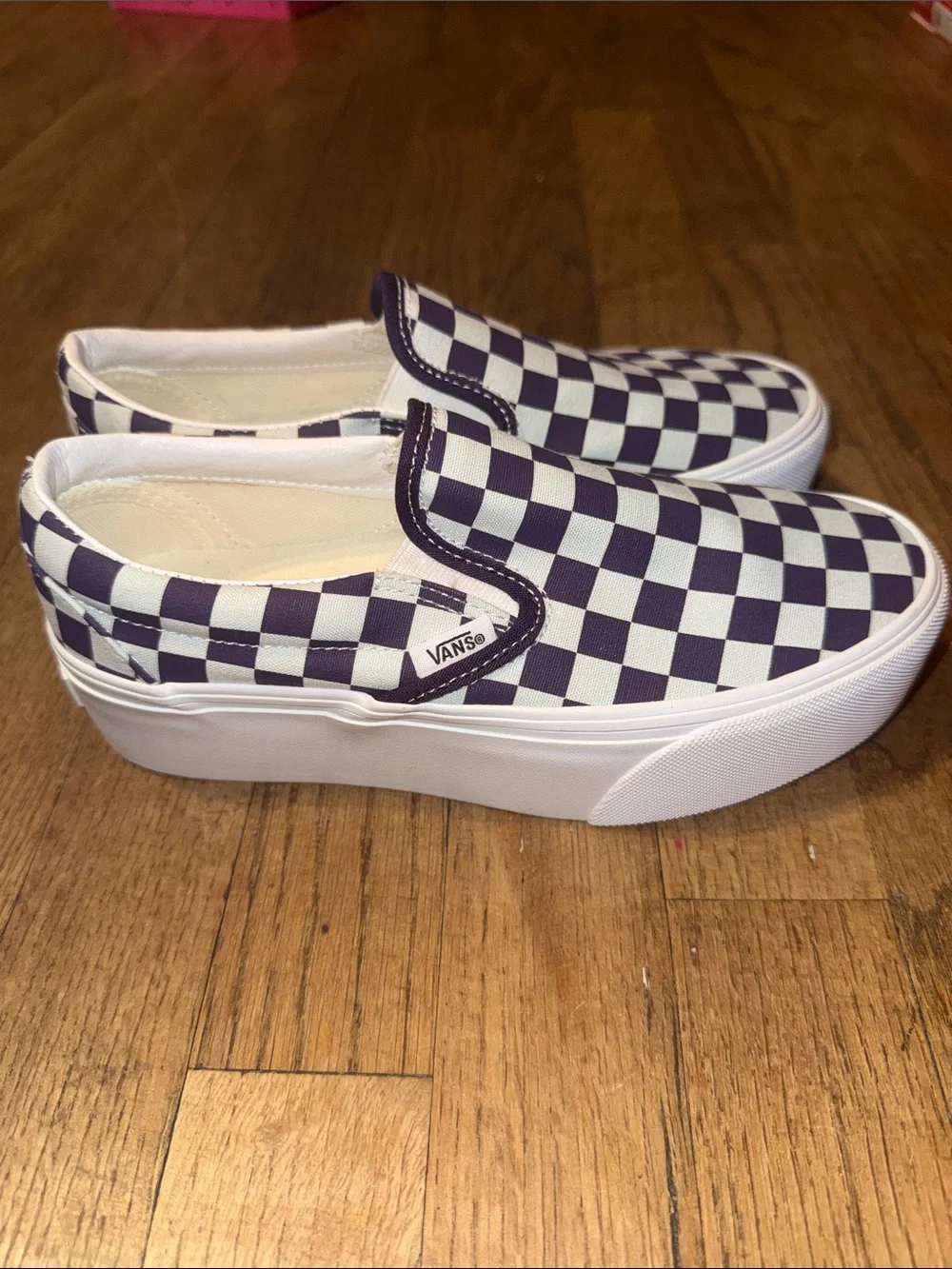 •VANS•NWT MIST BLUE & GOTHIC GRAPE PURPLE CHECKERED PLATFORM STACKFORM SIZE 6.5